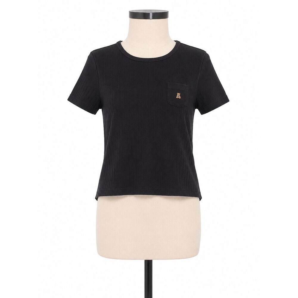 Women's Teddy Fresh Tee Size Medium Black Short Sleeve T-Shirt Fitted Cropped